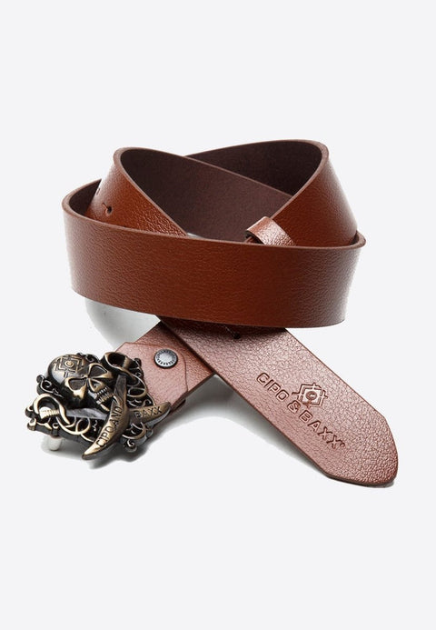 CG146 Pirate Skull Leather Belt with Metal Buckle