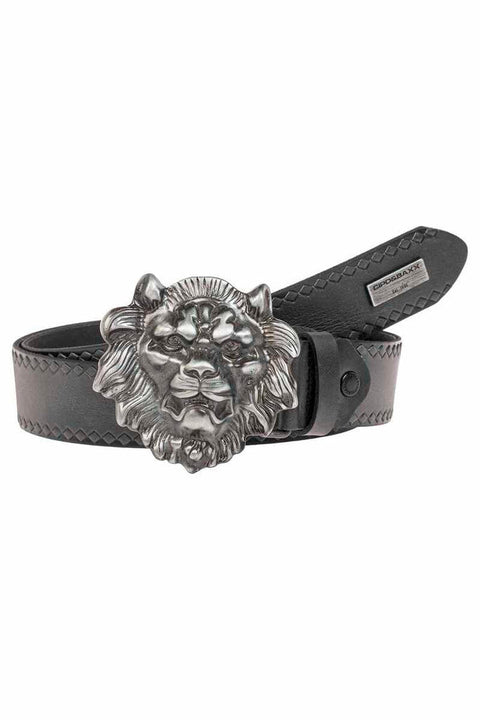 CG196 Leather Belt with Lion Buckle
