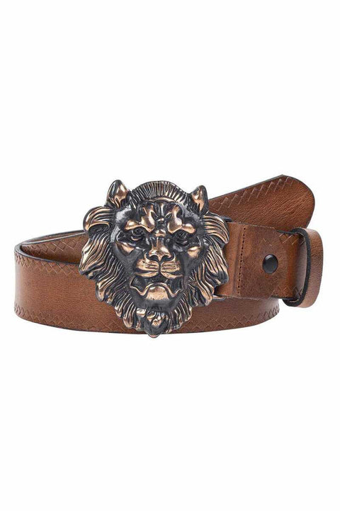 CG196 Leather Belt with Lion Buckle