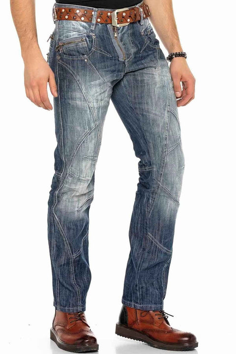 C-0751 Thick Stitched Zippered Men's Jeans