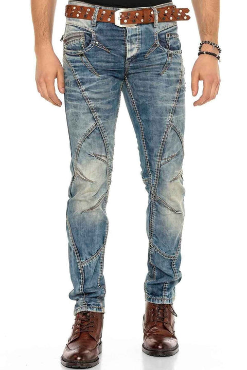 C-0894 Thick Stitched Low Waist Men's Jeans