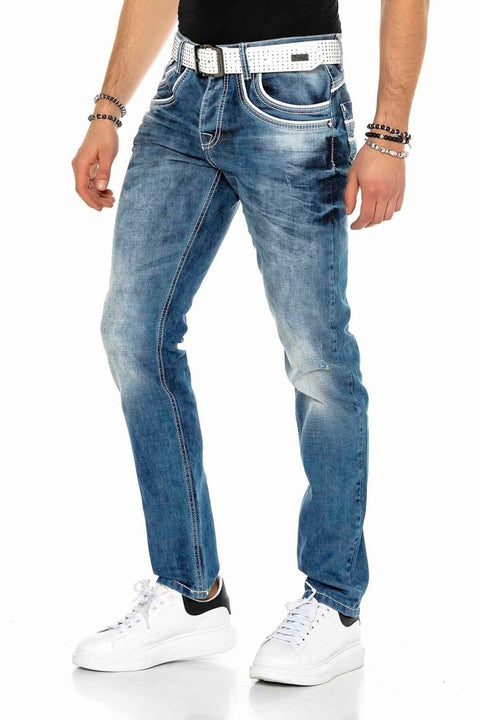 C-1127 Double Pocket Embroidered Men's Jean Trousers