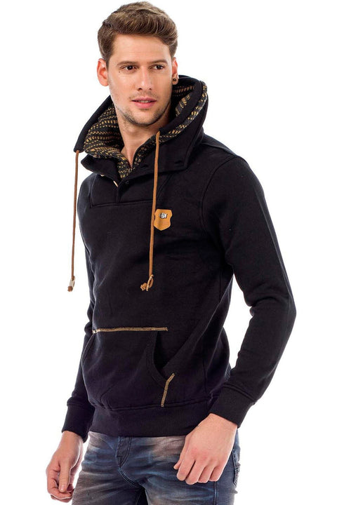 C44200 Double Layer Collar Knitted Detail Men's Sweatshirt