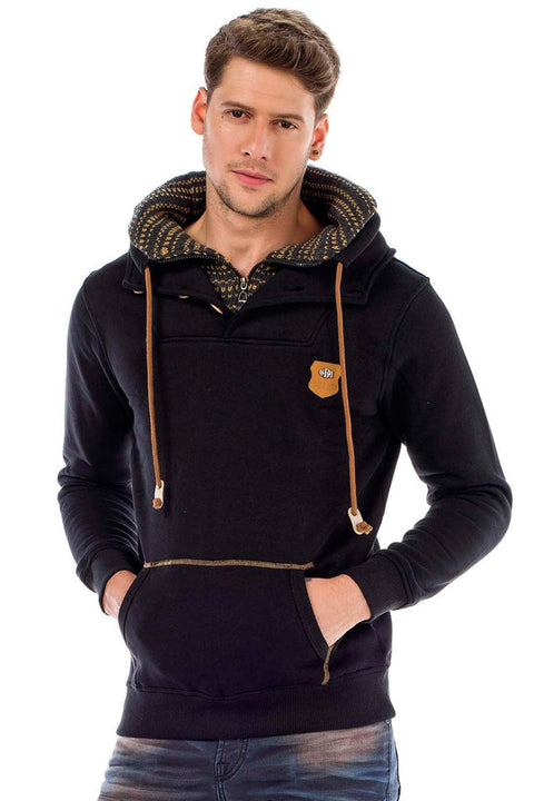 C44200 Double Layer Collar Knitted Detail Men's Sweatshirt