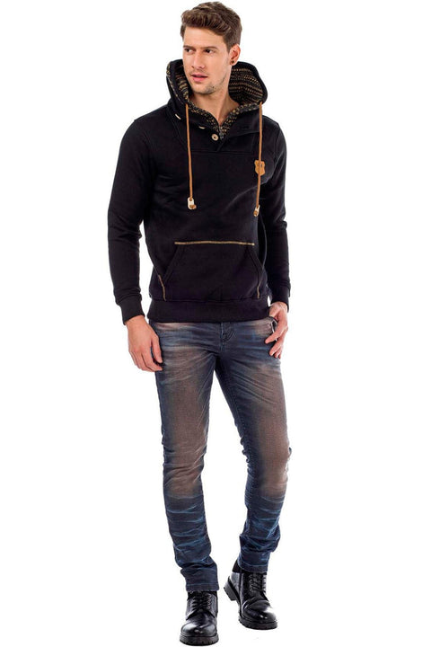 C44200 Double Layer Collar Knitted Detail Men's Sweatshirt