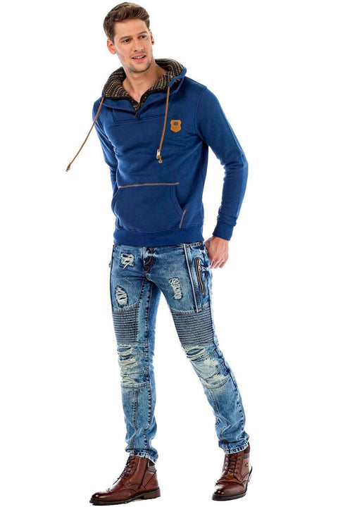 C44200 Double Layer Collar Knitted Detail Men's Sweatshirt