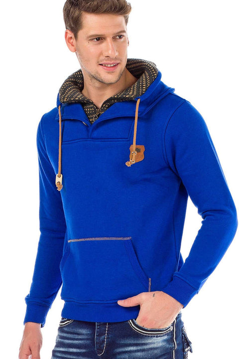 C44200 Double Layer Collar Knitted Detail Men's Sweatshirt