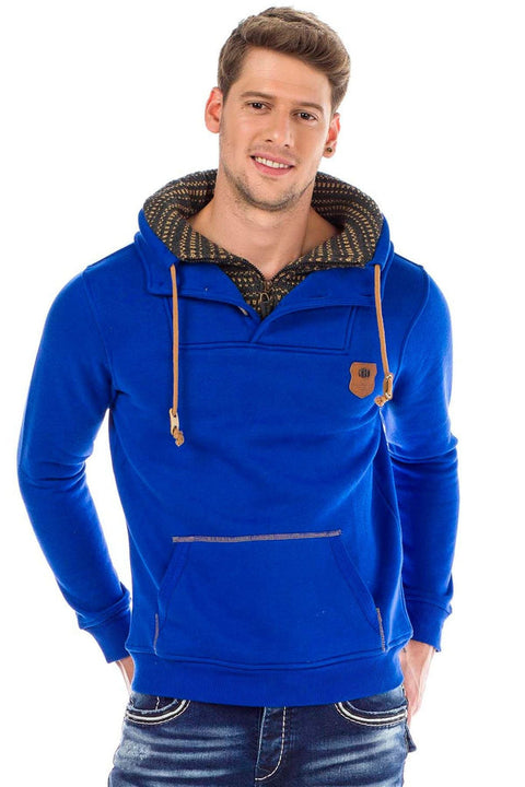C44200 Double Layer Collar Knitted Detail Men's Sweatshirt