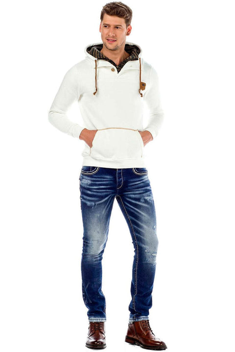 C44200 Double Layer Collar Knitted Detail Men's Sweatshirt