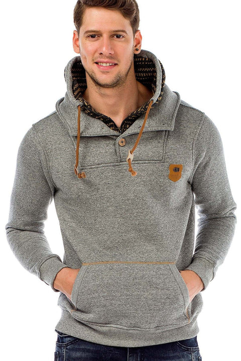 C44200 Double Layer Collar Knitted Detail Men's Sweatshirt