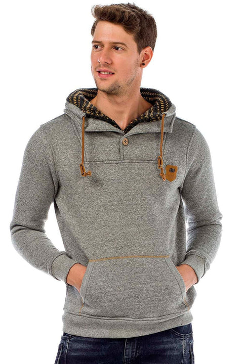 C44200 Double Layer Collar Knitted Detail Men's Sweatshirt
