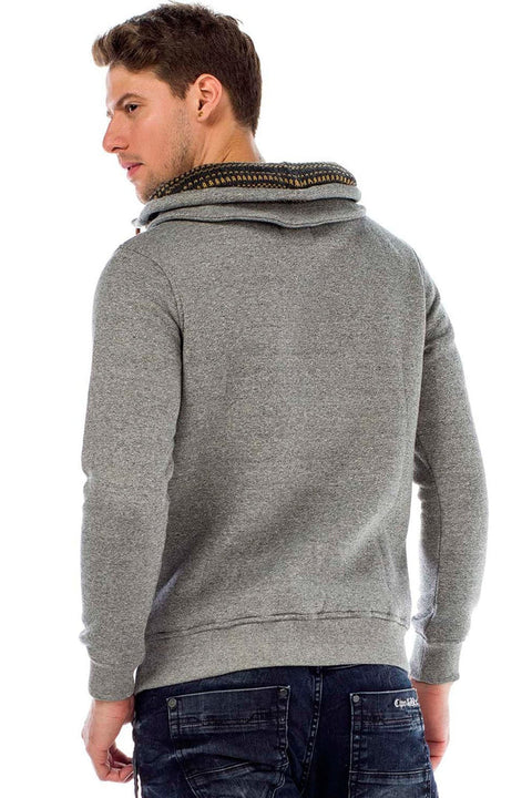 C44200 Double Layer Collar Knitted Detail Men's Sweatshirt