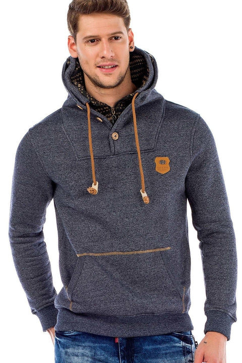 C44200 Double Layer Collar Knitted Detail Men's Sweatshirt