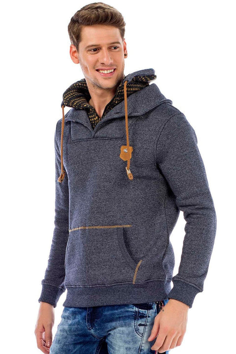 C44200 Double Layer Collar Knitted Detail Men's Sweatshirt