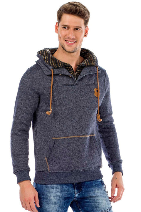 C44200 Double Layer Collar Knitted Detail Men's Sweatshirt