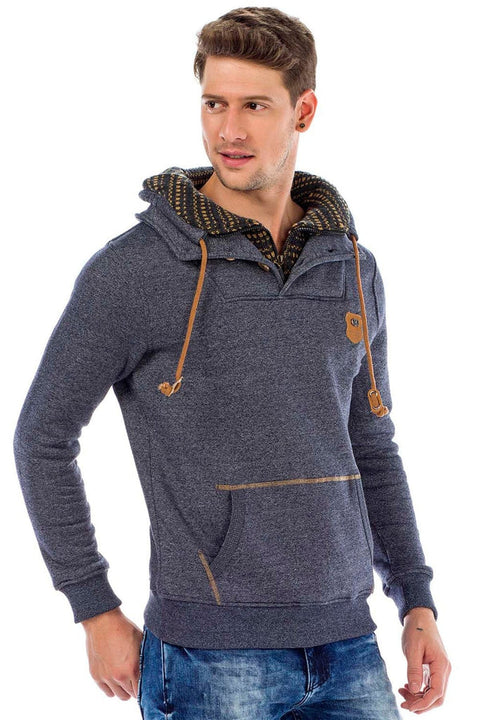 C44200 Double Layer Collar Knitted Detail Men's Sweatshirt