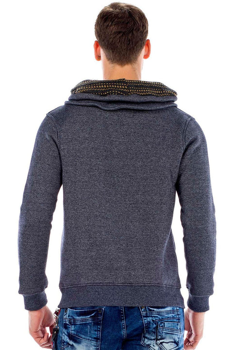 C44200 Double Layer Collar Knitted Detail Men's Sweatshirt