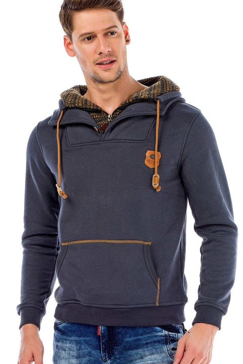 C44200 Double Layer Collar Knitted Detail Men's Sweatshirt