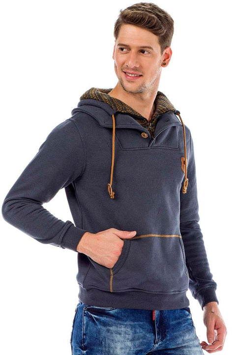 C44200 Double Layer Collar Knitted Detail Men's Sweatshirt
