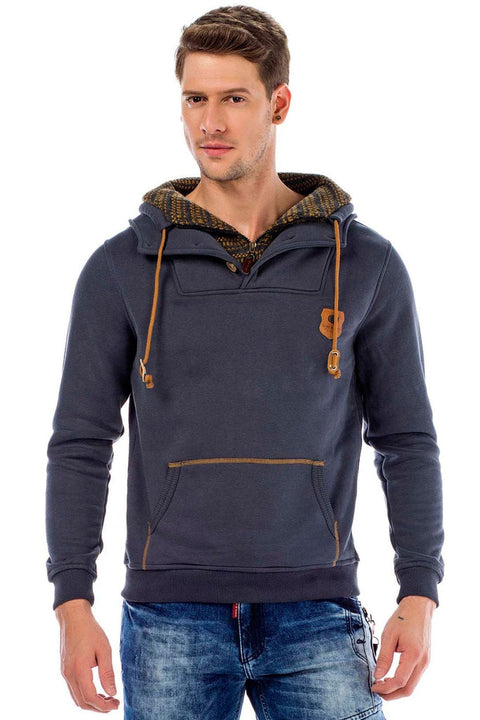 C44200 Double Layer Collar Knitted Detail Men's Sweatshirt