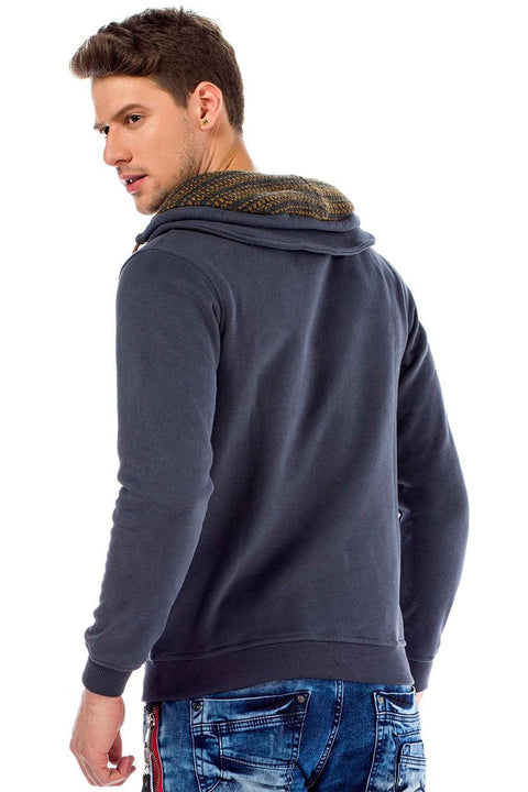 C44200 Double Layer Collar Knitted Detail Men's Sweatshirt