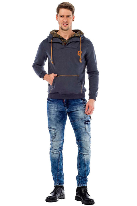 C44200 Double Layer Collar Knitted Detail Men's Sweatshirt