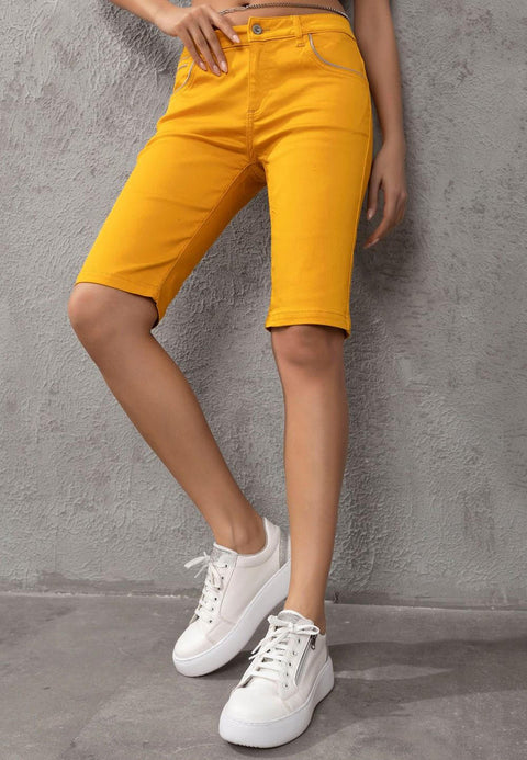 WK196 Contrast Pocket Piping Detailed Women's Capri