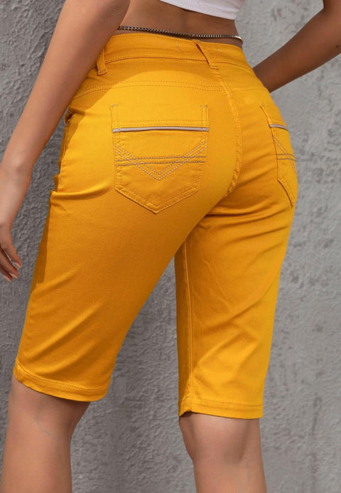 WK196 Contrast Pocket Piping Detailed Women's Capri