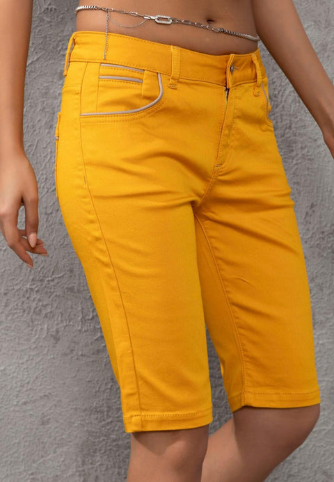 WK196 Contrast Pocket Piping Detailed Women's Capri
