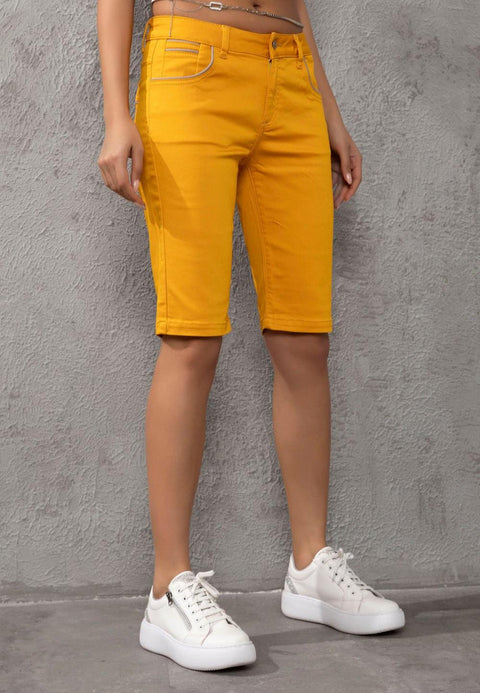 WK196 Contrast Pocket Piping Detailed Women's Capri