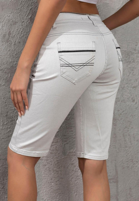 WK196 Contrast Pocket Piping Detailed Women's Capri