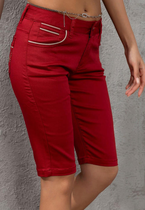 WK196 Contrast Pocket Piping Detailed Women's Capri