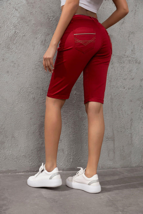 WK196 Contrast Pocket Piping Detailed Women's Capri
