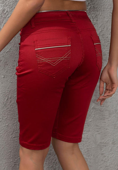 WK196 Contrast Pocket Piping Detailed Women's Capri