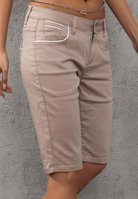 WK196 Contrast Pocket Piping Detailed Women's Capri