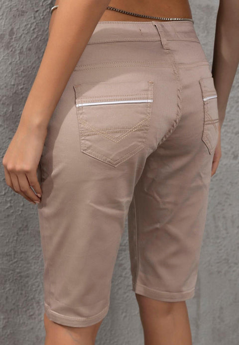WK196 Contrast Pocket Piping Detailed Women's Capri