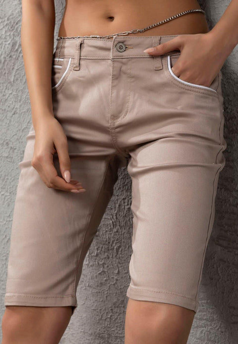 WK196 Contrast Pocket Piping Detailed Women's Capri