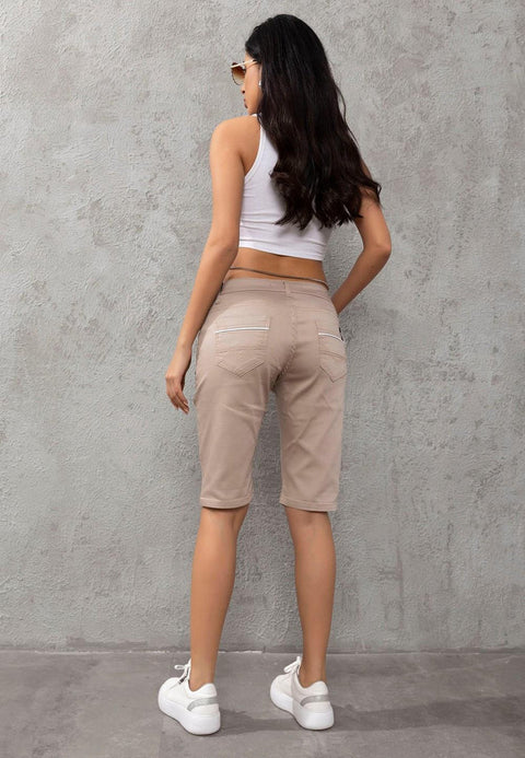 WK196 Contrast Pocket Piping Detailed Women's Capri