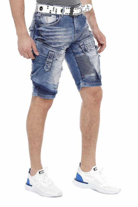 CK189 Washed Men's Denim Capri Shorts with Cargo Pocket