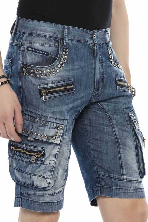 CK203 Comfortable Cut Denim Capri with Cargo Pocket and Zipper