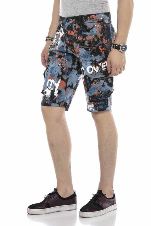 CK204 All Hand Painted Men's Denim Capri Shorts