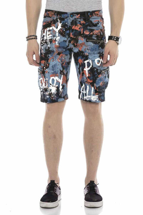 CK204 All Hand Painted Men's Denim Capri Shorts
