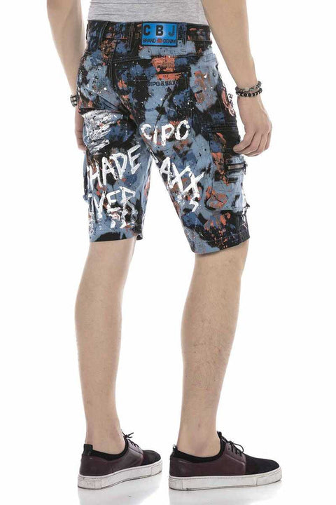 CK204 All Hand Painted Men's Denim Capri Shorts