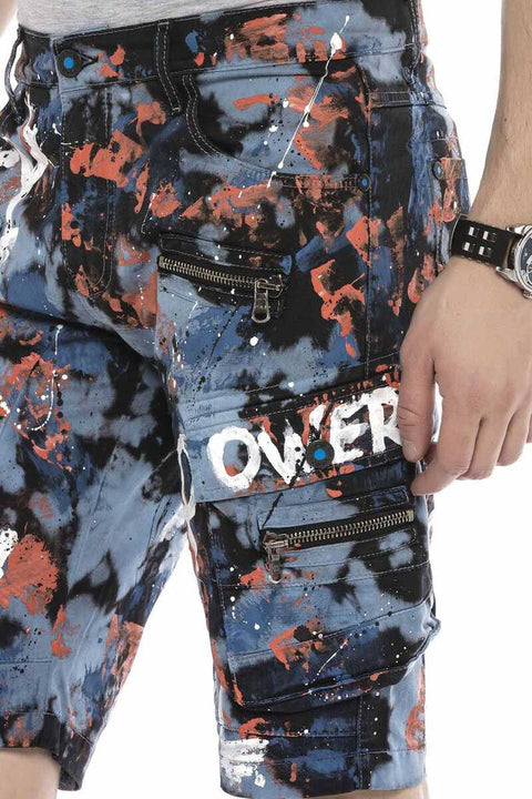 CK204 All Hand Painted Men's Denim Capri Shorts