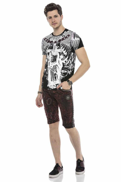 CK207 Pied Shiny Metallic Denim Shorts