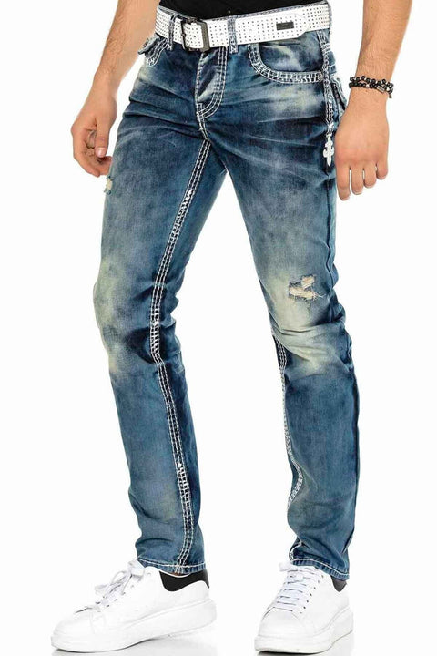 CD149 Decorative Stitched Casual Cut Men's Jean Trousers
