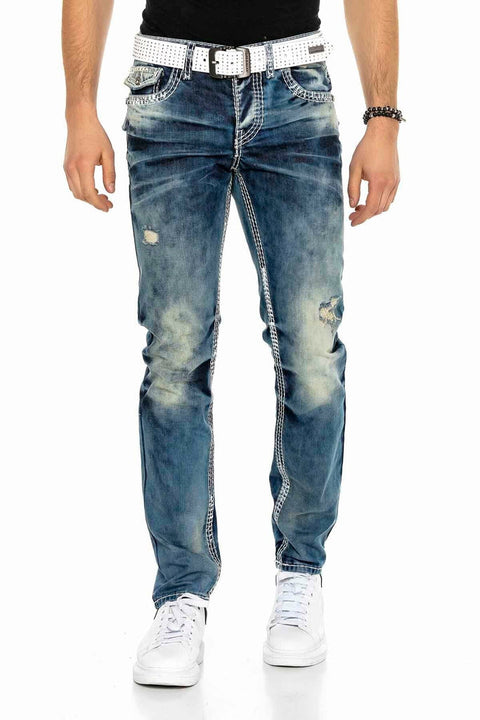 CD149 Decorative Stitched Casual Cut Men's Jean Trousers