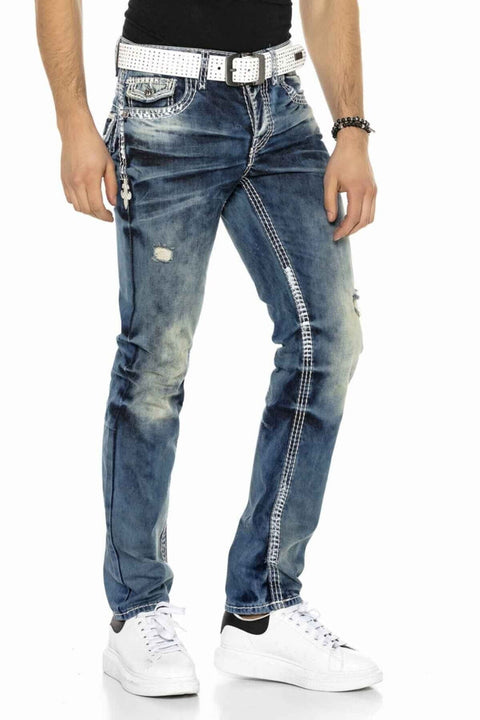 CD149 Decorative Stitched Casual Cut Men's Jean Trousers