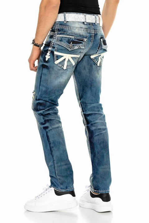 CD149 Decorative Stitched Casual Cut Men's Jean Trousers