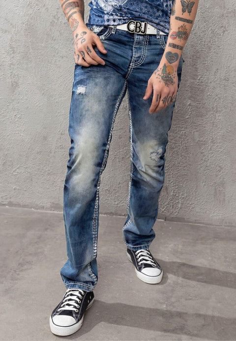 CD149 Decorative Stitched Casual Cut Men's Jean Trousers